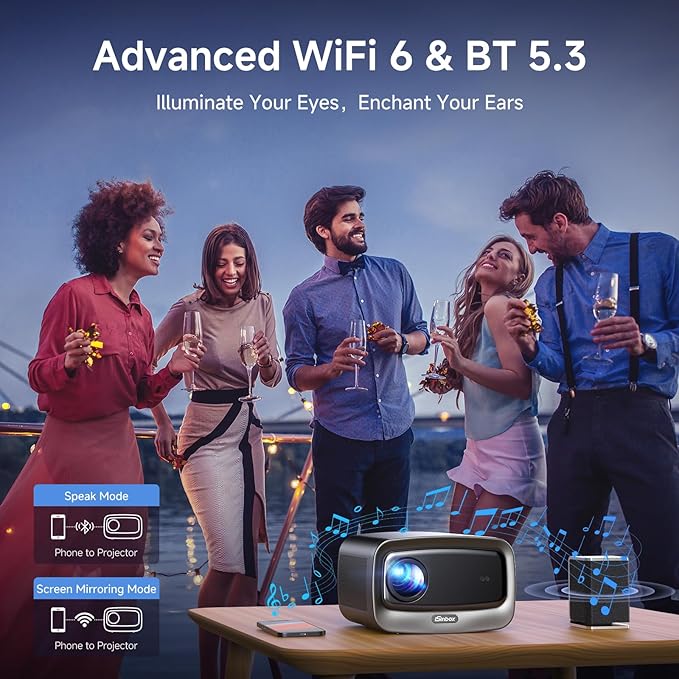 [2500 ANSI/Auto Focus/Built-in APPS] Smart Projector 4K with WiFi 6 and Bluetooth 5.3, 6D Keystone Outdoor Movie Projector with Netflix& 36W Dolby Audio Plus HDR10+ Home Theater Ceiling 2025 Upgraded