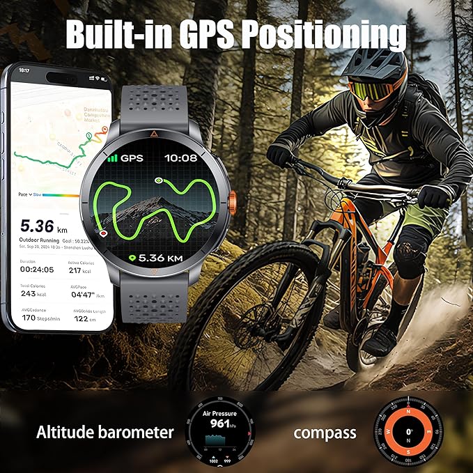 Smart Watch for Men (Answer/Make Call), Built-in GPS, Compass, 1.60" AMOLED, 5ATM Waterproof, Heart Rate SpO2 Sleep Monitor, iPhone Android - Grey
