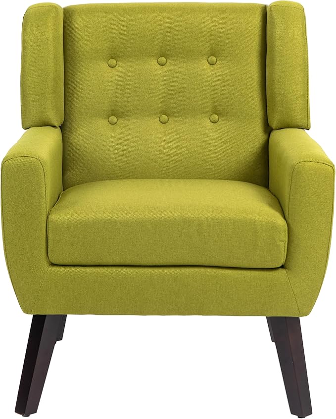 UIXE Accent Chairs Set of 2, Modern Upholstered Arm Chair, Mid-Century Club Armchair Comfy Single Lounge Sofa Button Tufted Living Room Reading Seat Bedroom Side Sitting for Home Office,Green