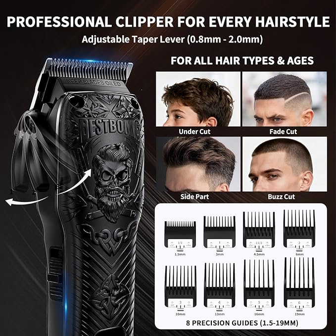 BESTBOMG Professional Cordless Mens Hair Clippers & Beard Trimmer Kits & Sets,Metal Hair Clippers Cutting Grooming Kit with Long Battery Life for Family Barber Use (Black)
