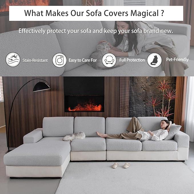 Couch Cushion Covers for Sectional Sofa, Stretch Soft Sofa Slipcovers Washable Wear-Resistant Universal Furniture Protector for Living Room(1 Piece Back Couch Cover, Light Gray)