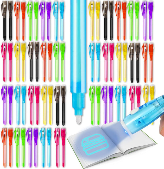 70PCS Invisible Ink Pens with UV Light – 7 Colors Spy Pens for Secret Messages – Fun Party Favors, Halloween, Christmas, Stocking Stuffers, Treasure Hunt, Classroom & Birthday Gifts