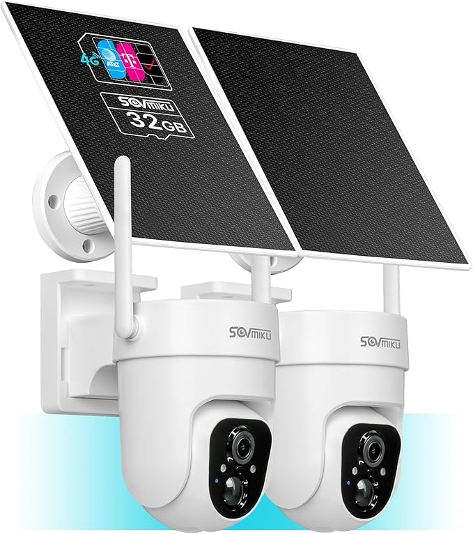 Sovmiku 2CQ3 4G LTE Cellular Security Camera Wireless Outdoor, $14.9/Month for Unlimited Data, Easy to Setup, IP65 Waterproof,No Wi-Fi Surveillance Cam Two Way Audio, Color Night Vision, 32GB Included