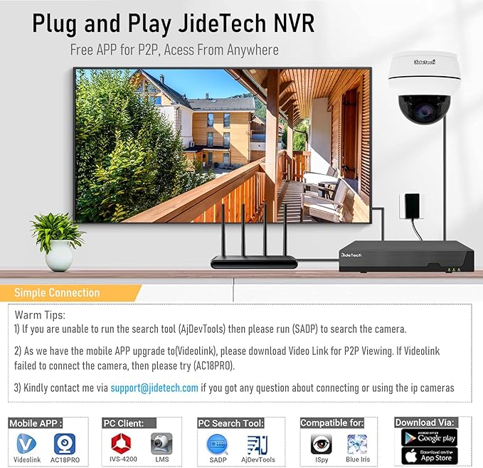 JideTech 10X Hybrid Zoom Outdoor 4K PTZ PoE IP Dome Camera, Auto Tracking, Pan Tilt Security Camera with IR Night Vision, Human/Vehicle Detection, Two Way Talk, SD Card Slot,IP66, for Onvif NVR