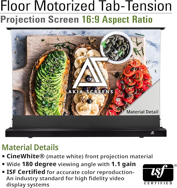Akia Screens 102 inch Motorized Floor Rising Projector Screen, Pull Up Tab-Tension CineWhite 4K 8K HDR Home Theater Movie Screen for UST Short Throw, Remote Control, AK-FMT102UH2-X