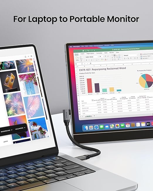 Silkland USB C Monitor Cable Right Angle 5FT, 8K@30Hz 5K/4K@60Hz Display, 20Gbps Data Transfer, 90 Degree USB C 3.2 Gen 2x2 Video Cable, 240W Charging for iPhone 17, MacBook, Portable Monitor, Carplay