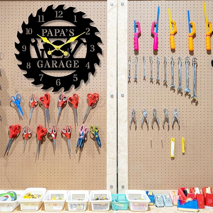 Personalized Metal Garage Clock, Custom Metal Workshop Clock,Custom Garage Wall Decor Gift for Father's Day Husband