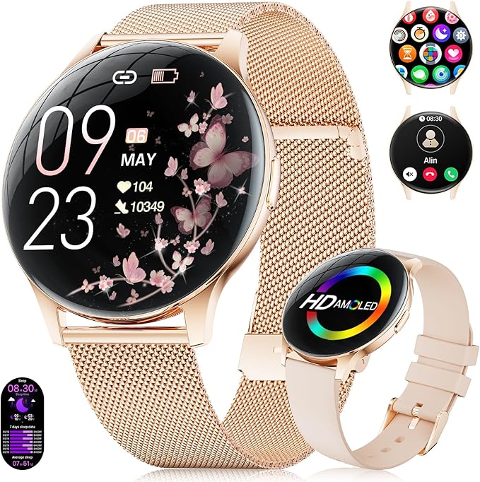 Smart Watches for Women with Make/Answer Calls, 7,99 mm Ultra-Thin Elegant Fitness Tracker with 1,43'' HD AMOLED Display, IP68 Waterproof, 100+ Sports Modes, Women's Health for iOS Android, Rose Gold