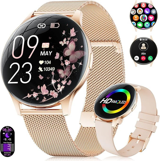Smart Watches for Women with Make/Answer Calls, 7,99 mm Ultra-Thin Elegant Fitness Tracker with 1,43'' HD AMOLED Display, IP68 Waterproof, 100+ Sports Modes, Women's Health for iOS Android, Rose Gold