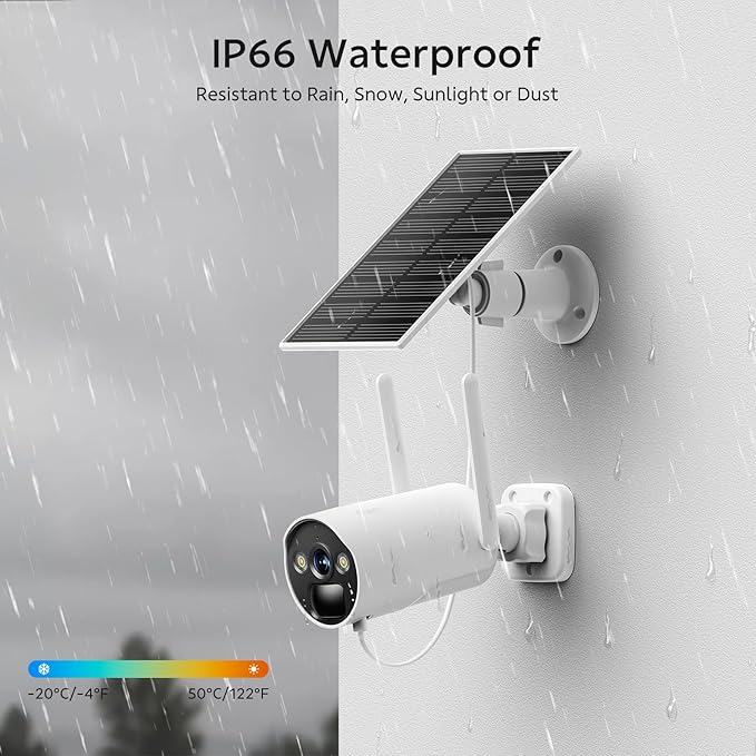 CAMCAMP 4MP Solar Camera Wireless Outdoor, 6 Cam-Kit, Security Cameras System Wireless, 2.4G& 5G WiFi, Color Night Vision, 10CH NVR 500GB HDD Local Recording, No Subscription, IP66, CCTV Surveillance