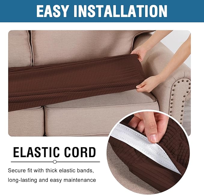 H.VERSAILTEX Super Stretch Individual Seat Cushion Covers Sofa Covers Couch Covers Slipcover Sets Thick Jacquard Textured Twill Fabric (3 Piece XL Sofa Cushion Covers, Burnt Brick)