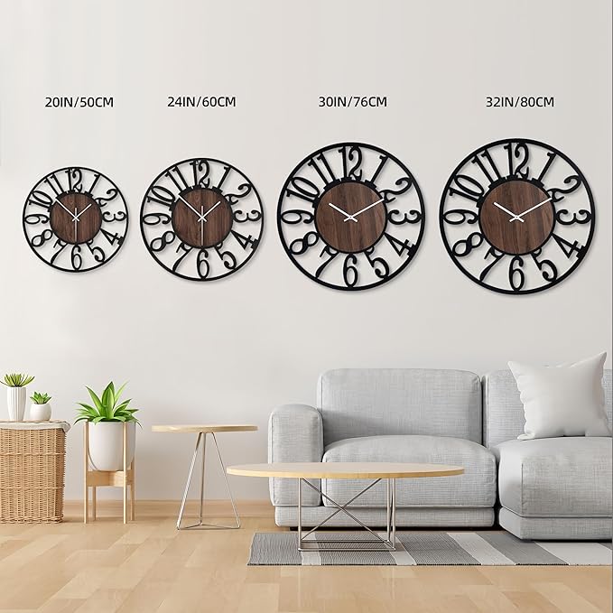 32 Inch Large Metal Wall Clock with Voice and Light Sensor Night Light, Glow in The Dark Non-Ticking Silent Battery Operated Decorative Oversized Wall Clock for Bedroom Living Room Decor