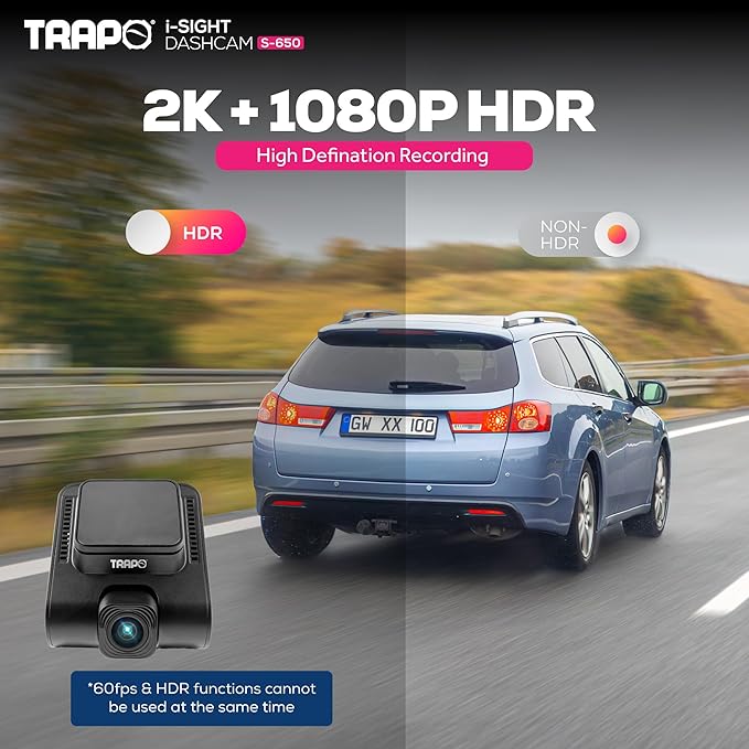 S650 Dash Cam 2K HDR 2560x1440P Front and Rear Dash Cam, Car Camera with ADAS, Voice Control, Super Capacitor, Parking Surveillance, Built-in GPS & Wi-Fi, 60 FPS Front + 30 FPS Rear