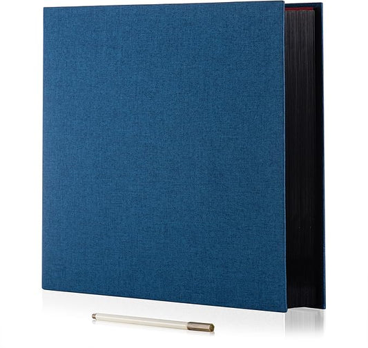 Large Photo Album Self Adhesive 4x6 8x10 10x12 13"x12.6" Scrapbook Album 12.6"x11" Inch 60 Black Sticky Pages Linen Cover Magnetic Photo Album with A Metallic Pen and DIY Stickers(Blue)