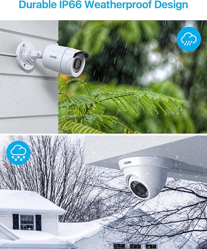 ZOSI H.265+ 1080p 16 Channel Security Camera System with AI Human Vehicle Detect, 16 x 2MP Weatherproof Surveillance CCTV Bullet Dome Camera Outdoor Indoor, 80ft Night Vision, Remote Access, 2TB HDD