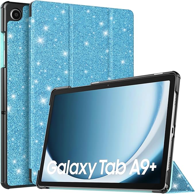 TiMOVO Case for Samsung Galaxy Tab A9+/A9 Plus 11 Inch 2023 SM-X210/X216/X218, Slim Lightweight Stand Hard Back Shell Protective Cover, Auto Wake/Sleep, Glitter Sky Blue