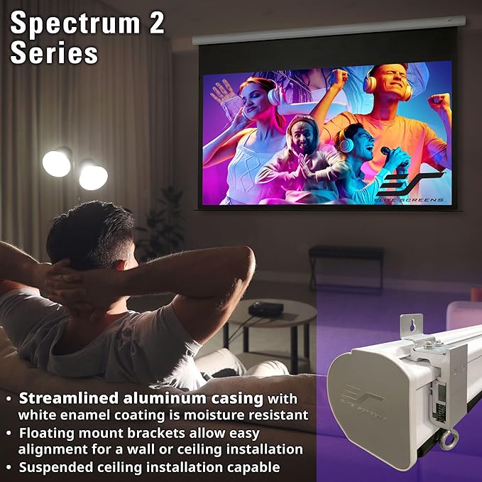 Elite Screens Spectrum2, 100-inch 16:9, 12-inch Drop, Electric Motorized Drop Down Projection Projector Screen, SPM100H-E12