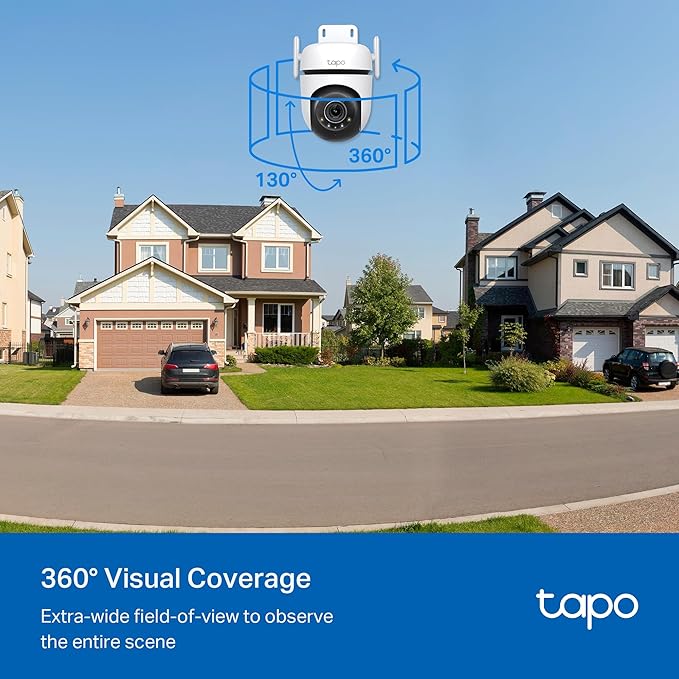 TP-Link Tapo 2K QHD Outdoor Pan/Tilt Wi-Fi Security Camera, 360° View, Motion Tracking, Color Night Vision, Free Person/Vehicle/Motion Detection, Cloud & SD Card Storage, 24/7 Recording, Tapo C520WS…