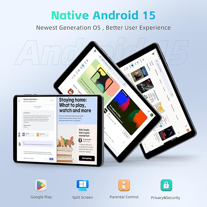 HAOVM 【2025 Android 15 Tablet M8 Tablet 8 inch，8 core CPU, 12GB+64GB，2TB Expandable, HD IPS Display, Wi-Fi 6, BT5.4, 5MP+8MP Camera, 5100mAh Large Battery, Widevine L1, Black