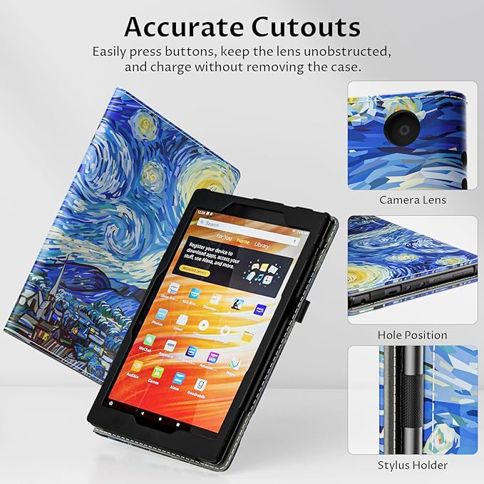 VORI Case for All-New Amazon Kindle Fire HD 10 Tablet (13th/11th Generation 2023/2021 Release) and Fire HD 10 Plus - Slim Folding Stand Folio Cover with Auto Wake/Sleep & Hand Strap, Starry Night