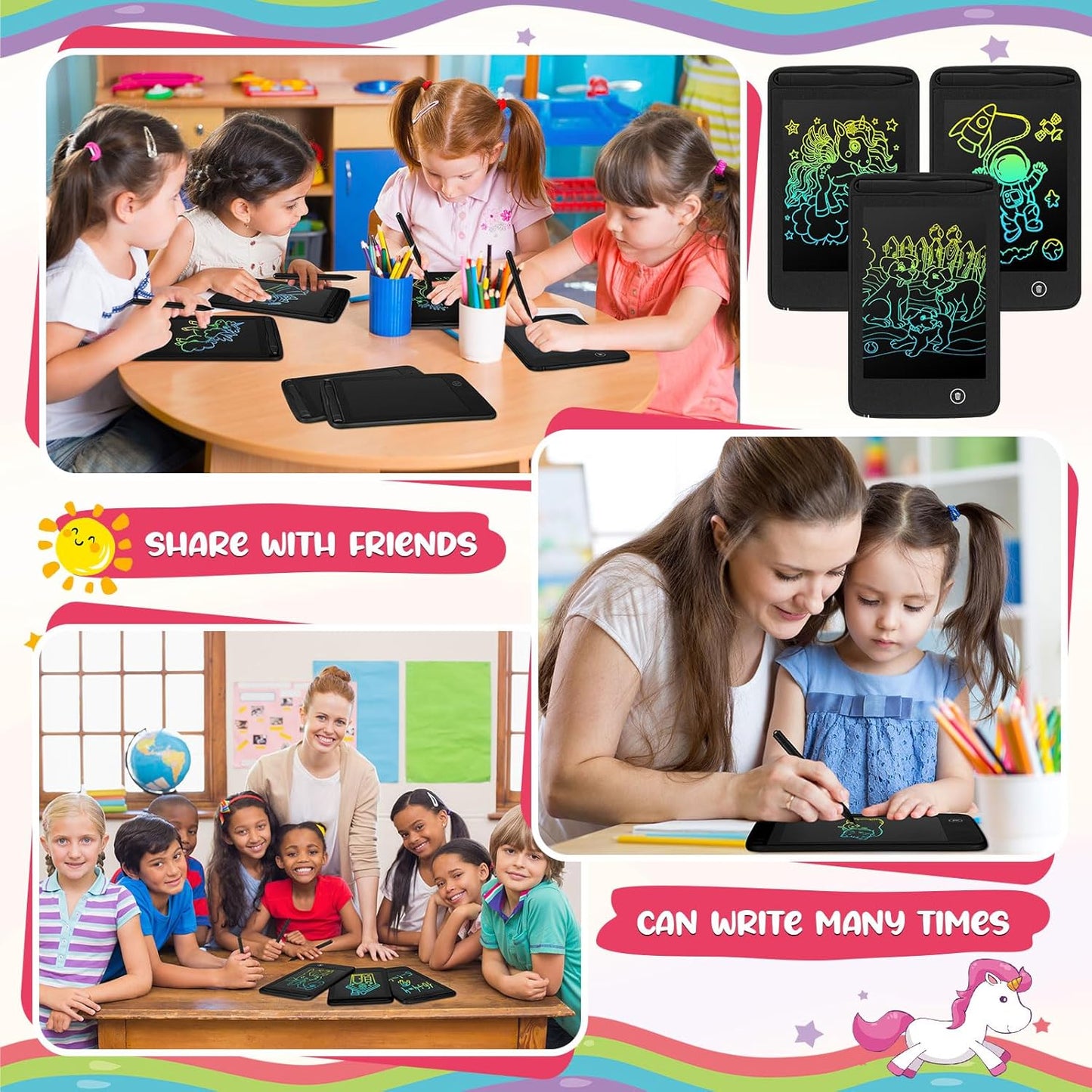 Zhehao 20 Pcs LCD Writing Tablet for Kids 6.5 Inch Colorful Doodle Board LCD Writing Board Kids Portable Electronic Drawing Board Erasable Drawing Pad Reusable Writing Pad for Kid (Black)