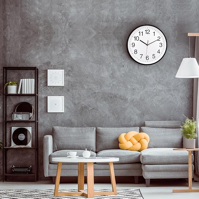 Plumeet Extra Large Wall Clock - 16" Non Ticking Silent Quartz Black Wall Clocks - Simple Design Wall Clocks for Living Room Decor, Battery Operated, White