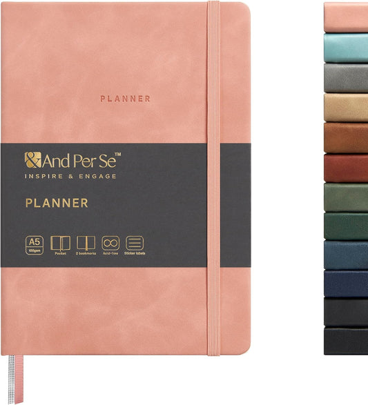 And Per Se Undated Academic Planner, A5 Weekly Calendar Planner, 72 Weeks Hardcover to Track Goals, Teacher Student Planning Book with Monthly Tab Stickers & Back Pocket (Pink)