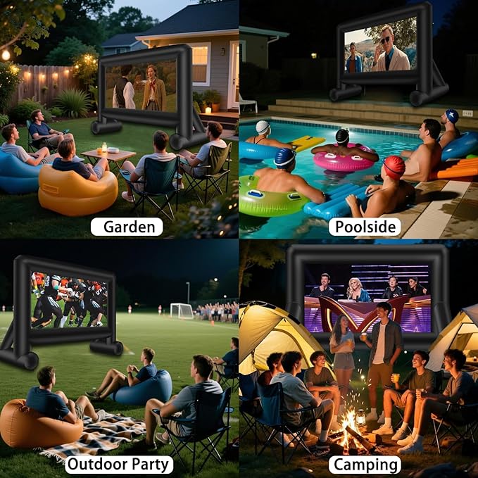 16 Feet Inflatable Projector Screen Outdoor Inflatable Movie Screen with Blower Carry Bag - Front and Rear Projection Blow Up Screen for Backyard Movie Night Pool Party