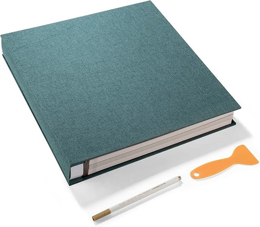 Large Photo Album Self Adhesive 4x6 5x7 3x5 8.5x11 Scrapbook Magnetic Album DIY Scrap Book Length 13 x Width 12.8 (Inches) 120 Sticky Pages Linen Cover DIY Photo Album (Dark Green)