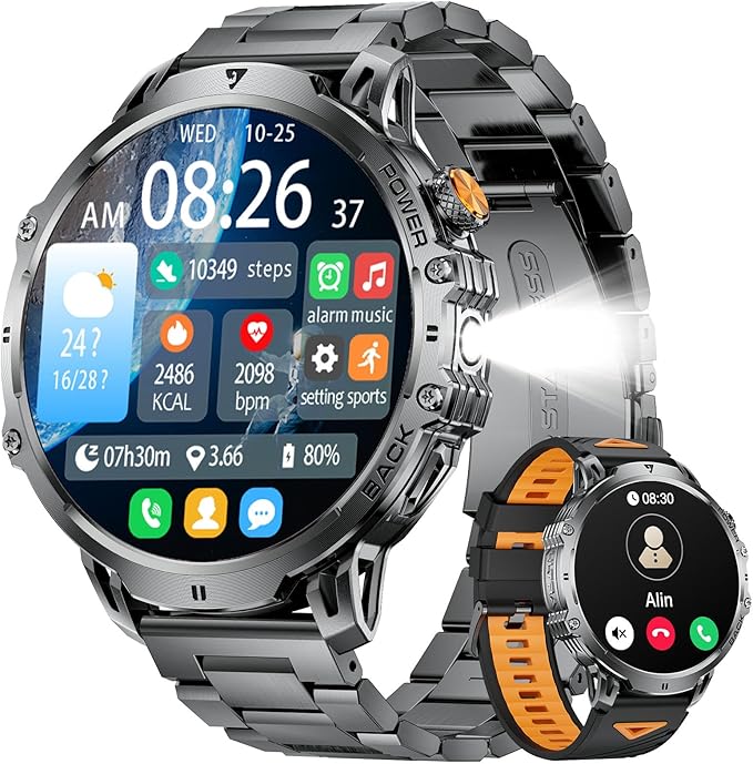 LIGE Smart Watch for Men Answer/Make Call for Android iOS, 1000mAh Battery/Flashlight, 1.85'' HD Military Smartwatch with 100+ Sports Modes, Heart Rate Sleep Monitor, IP68 Waterproof Fitness Tracker