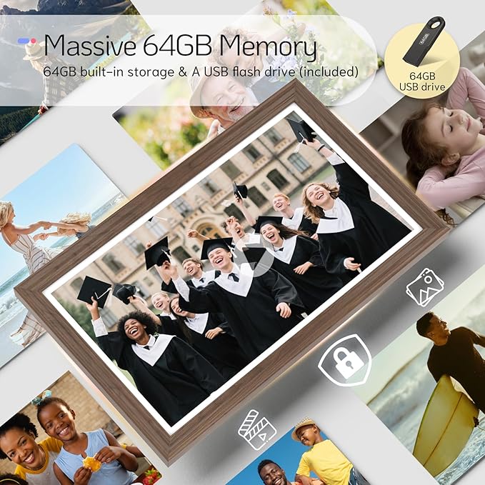 NexFoto Large Digital Picture Frame 24 Inch Touchscreen, WiFi Electronic Photo Frame 64GB, Add Pics from Google Photos, Upload Photo/Video via App/USB, Gifts for Christmas/Mom/Grandparents, Walnut