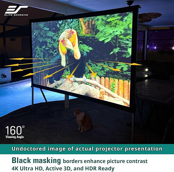 Elite Screens Yard Master 2, 100-inch Indoor Outdoor Portable Fast Folding Projector Screen w/ Stand 16:9, 8K 4K Ultra HD 3D Movie Theater Rear Projection , OMS100HR3 -US Based Company 2-YEAR WARRANTY