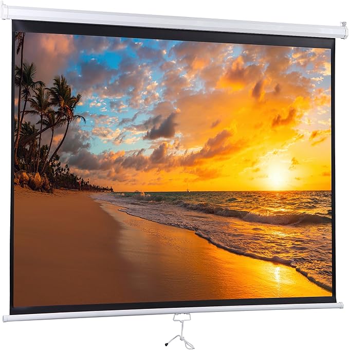 Universal Projector Screen, 72 Inch HD Portable Manual Pull Down Projector Screen, Wall or Ceiling Mounted Retractable Widescreen for Home or Office (4:3 White)