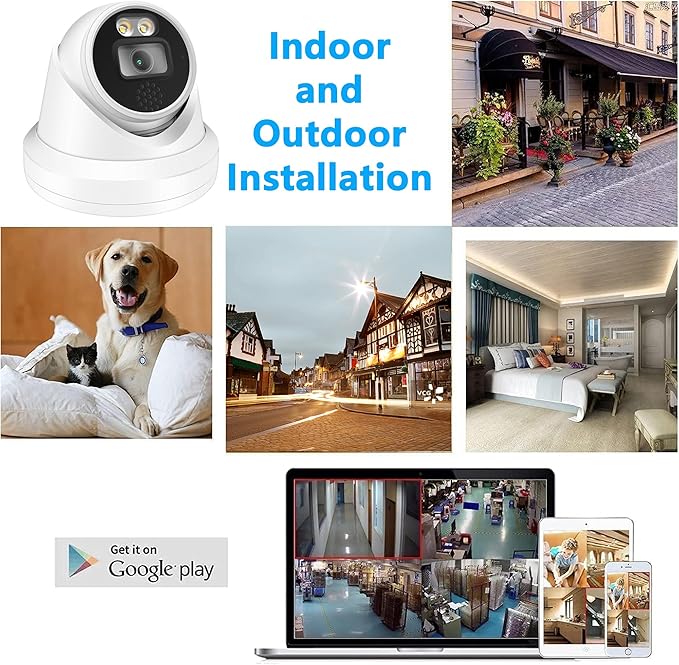 Real HD 8MP 4K PoE IP Full Color Night Vision Security Camera Outdoor, 2.8mm Wide Angle 105° FOV, H.265, Waterproof IP67, Metal Housing Turret Dome IP Camera, NDAA Compliant