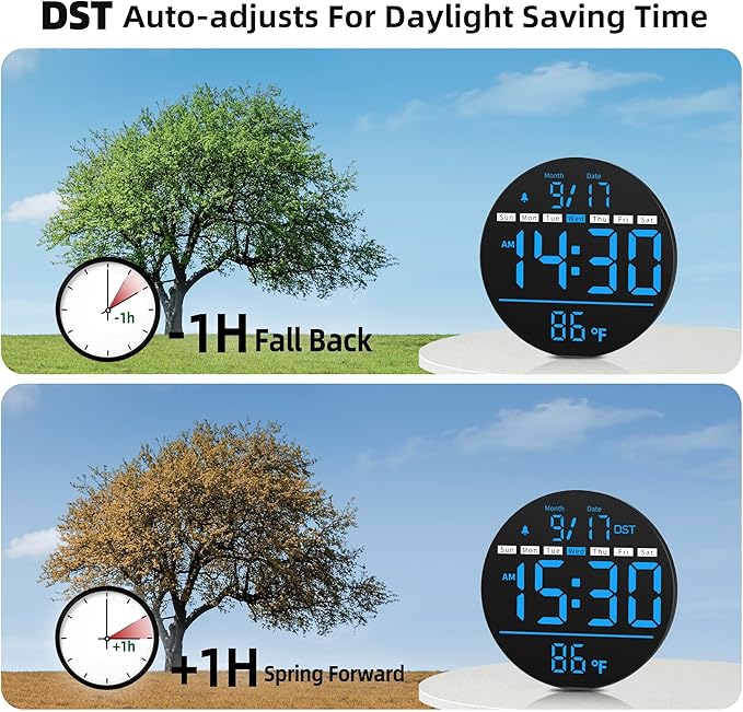 Digital Wall Clock, 8'' Round Digital Clock with Large Display, 11RGB Colors,Remote Control, Auto-Brightness,Temperature,DST,Night Light, Alarm, Count Down Timer for Classroom/Bedroom/Office