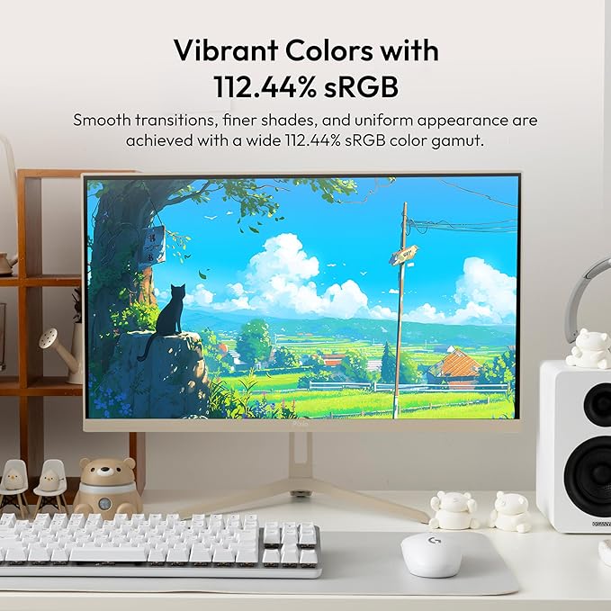 Pixio PX248 Wave Beige 24 inch 200Hz Refresh Rate FHD 1080p Resolution Fast IPS Panel 1ms GTG Response Time Beige Gaming Monitor with Adaptive Sync