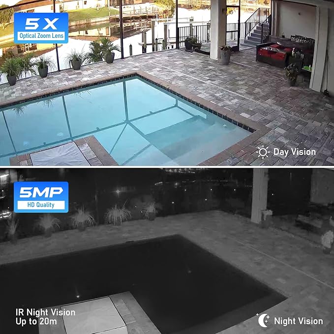 JideTech [Update] 5MP PTZ WiFi Camera Outdoor, 5X Zoom IP Dome Camera with Auto-Tracking, Human/Motion Detection, 2-Way Audio, 128G SD Card Slot, Night Vision, IP66 Waterproof