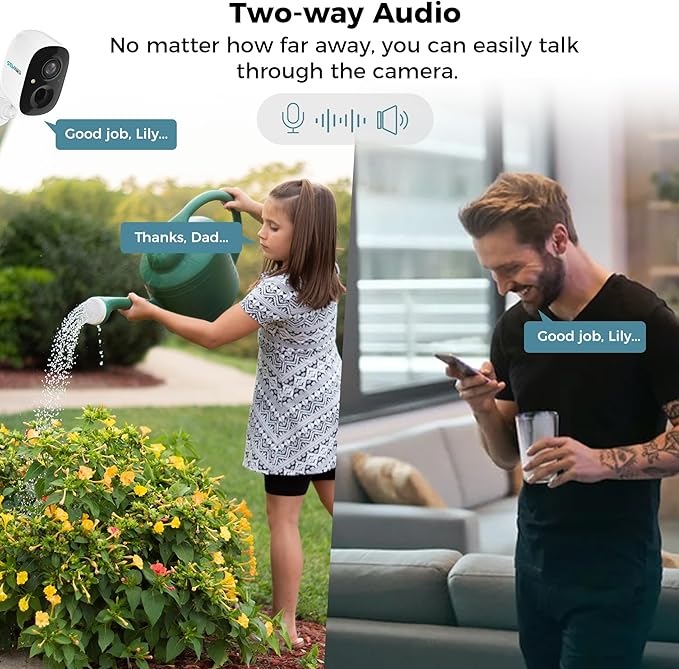 Vicohome 2K Security Camera Wireless Wi-Fi Indoor/Outdoor,Battery Powered,Easy to Setup,PIR Motion Detection,Two Way Audio, Audible Flashlight Siren,2.4GHz, Color Night Vision,180 Days Exchange Policy