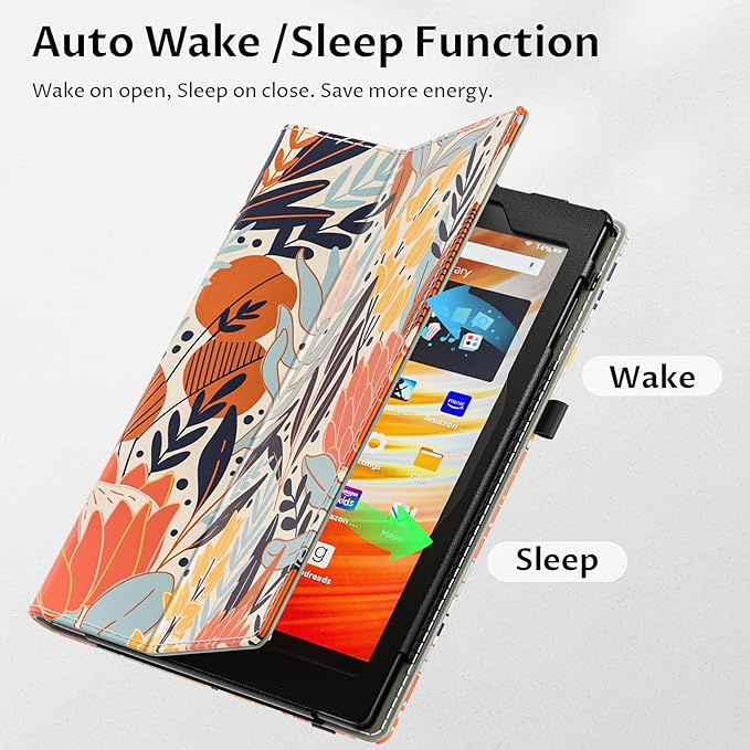 VORI Case for All-New Amazon Kindle Fire HD 10 Tablet (13th/11th Generation 2023/2021 Release) and Fire HD 10 Plus - Slim Folding Stand Folio Cover with Auto Wake/Sleep & Hand Strap, Protea
