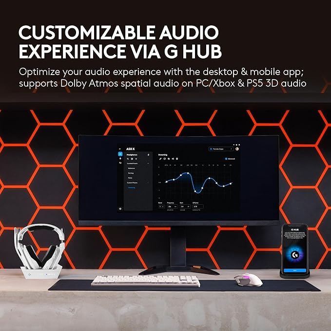Logitech G Astro A50 X Multi-Platform Wireless Gaming Headset + Base Station for PS5/Xbox/PC: PLAYSYNC Video & Audio Switcher, HDMI 2.1 4K 120Hz VRR, <24bit/48kHz, 24hr Battery, 2.4GHz & BT - White