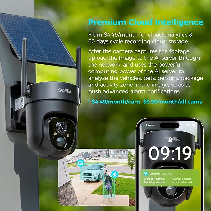Vicohome QB 2K AI Solar Security Camera Wireless Outdoor, Battery Powered Cam, Two Way Audio, Motion Detection, Color Night Vision, Easy to Setup, Audible Flashlight Siren, 180 Days Exchange Policy