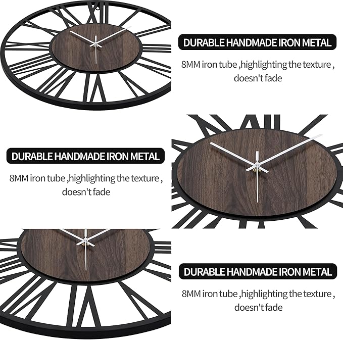 LEIKE Large Wall Clocks,Silent,Non Ticking,Battery Operated Big Retro Round Modern Wood Wall Clock for Living Room, Bedroom,Dinning Room,Farmhouse,Office,Home Decor-20 Inch(Black-Roman Numerals)