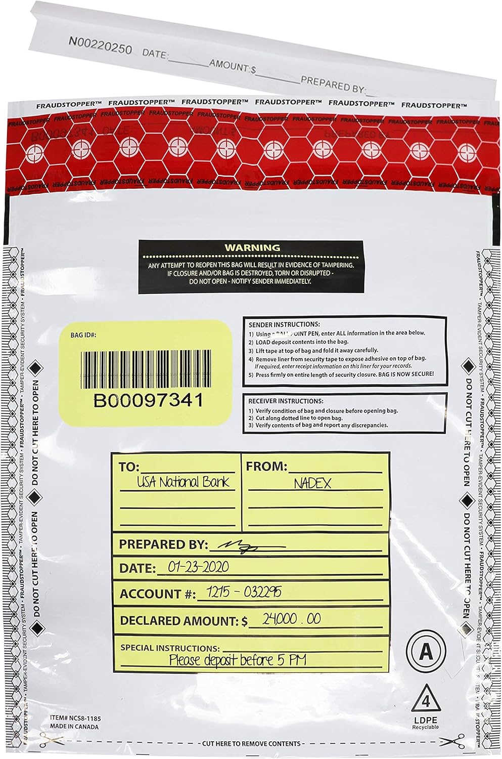 Nadex Tamper Evident Cash and Coin Bank Deposit Bags for Fraud Prevention, 9 x 12, Opaque, 50 Pack