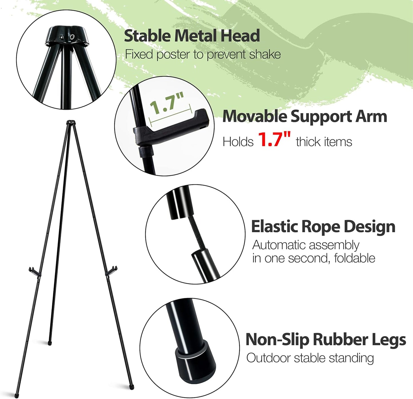 63" Easel Stand for Wedding Sign Poster Display Easel Floor Adjustable Metal Black Art Easel Instant Folding Tripod Easel for Painting Canvas Wedding Welcome Sign Stand, 1Pack