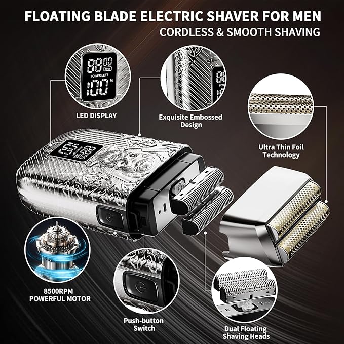 BESTBOMG Professional Cordless Mens Hair Clippers & Beard Trimmer and Electric Shavers Kits & Sets,Metal Hair Clippers Cutting Grooming Kit with Long Battery Life for Family Barber Use (Gray)