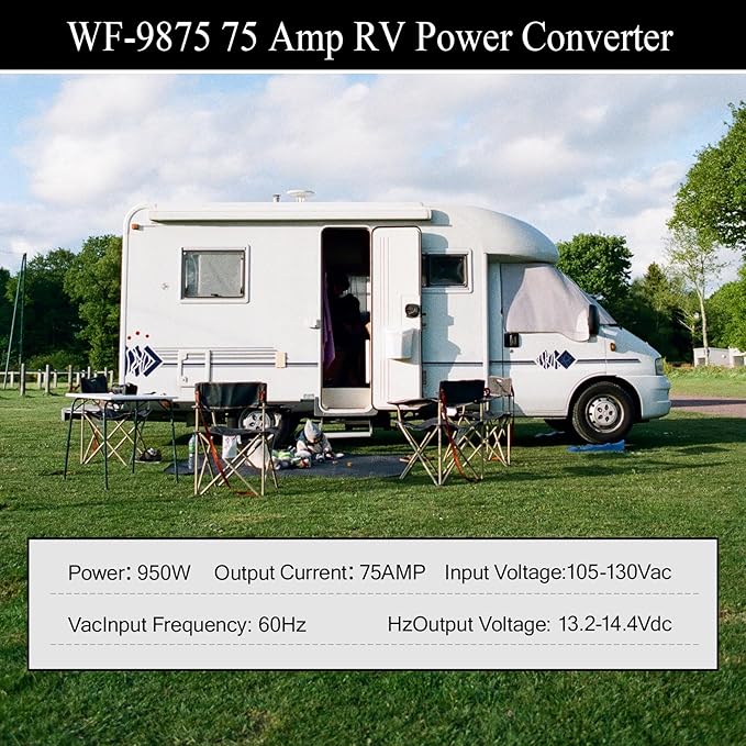 WF-9875 75 Amp RV Power Converter – Deck Mount Three-Stage Smart Charging, Compatible with WF-9800 Series, for RV Trailers Campers & Boats