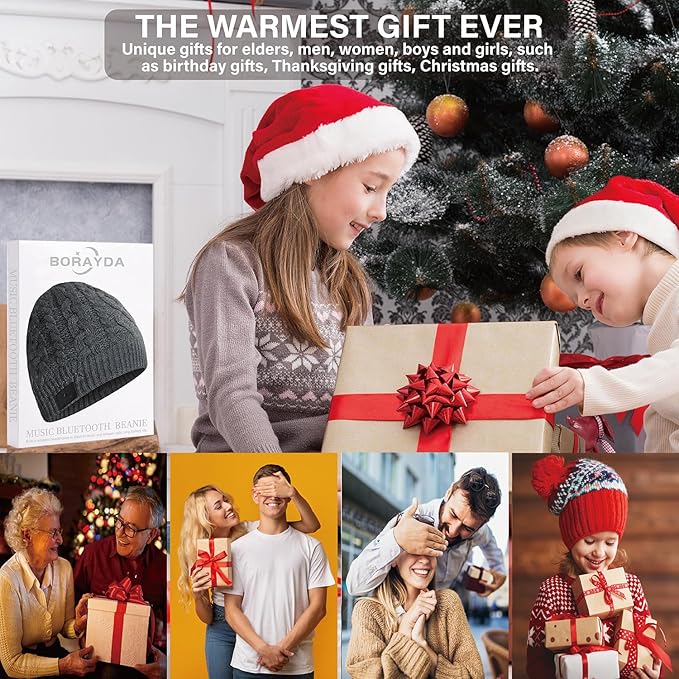 Bluetooth Beanie, Bluetooth 5.2 HD Stereo,30 Hours Play time,Built-in Microphone, Men's/Women's Christmas Electronic Gift (Charcoal)