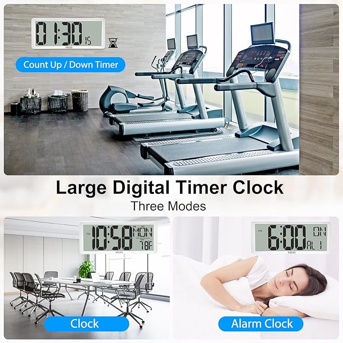 XREXS Digital Wall Clock with Backlight (Not Constantly Illuminated), 14.17 Inch Large Wall Clock with Remote Control, Count Down Timer, Battery Operated Digital Clock with Temperature, Date&Week