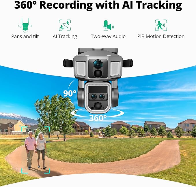 4G LTE Cellular Security Camera Outdoor, 4K 10x Optical Zoom Wireless Solar Camera 12000mAh, No WiFi or WiFi 2 Mode, 360° Pan and Tilt AI Tracking Cam for Remote Monitor with SIM Card and 64GB SD Card