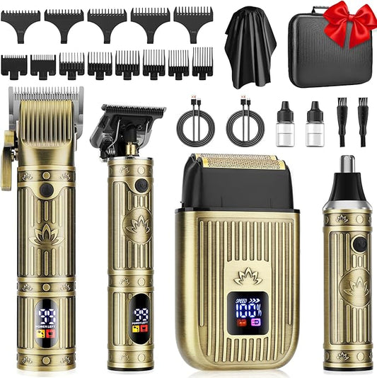 Hair Clippers for Men Shaver Set Professional,Mens Beard Trimmer,Nose Hair Trimmer,Electric Foil Shavers,4 in 1 Barber Clippers for Hair Cutting Grooming Kit & LED Display,Gift for Men